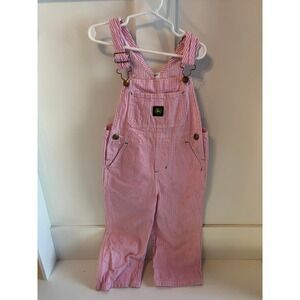 John Deere Pink Stripe Seersucker Overalls Toddler Kids Farm Cute 4T